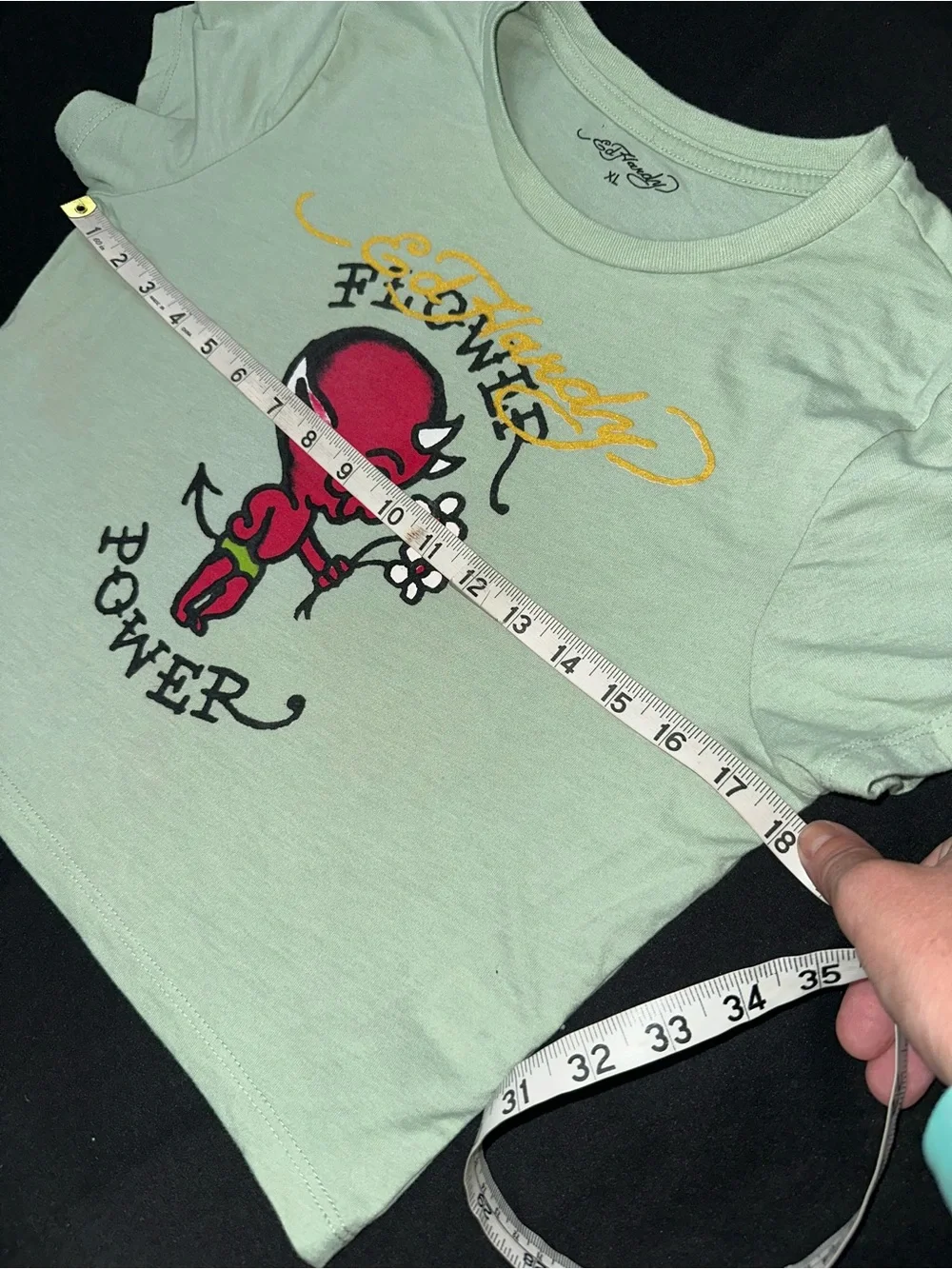 Ed Hardy Women’s XL Cropped Baby Tee Flower Power Y2K Graphic T Shirt Tattoo Art